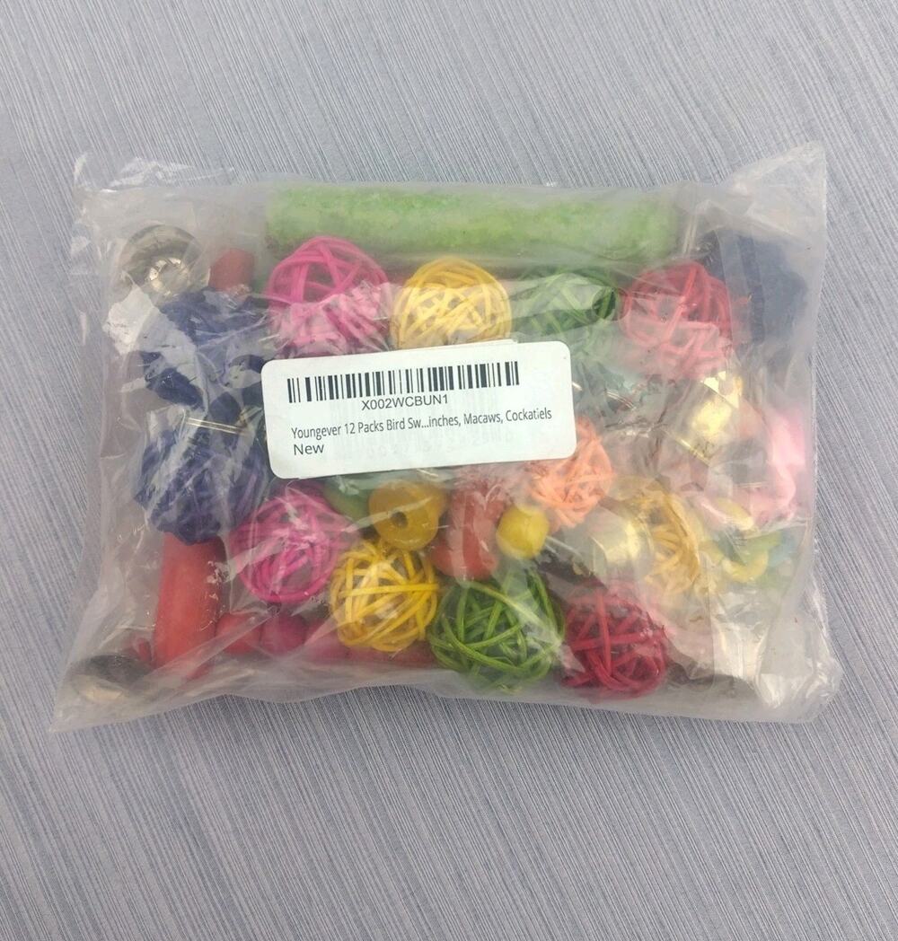 Bird Toys for Parakeets Conures Cockatiels, 12PCS Hanging Chew Cage Set Bells